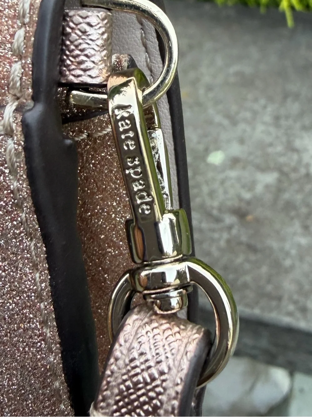 Kate Spade New York Rose Gold Glitter Leather Large Travel Wallet Wristlet